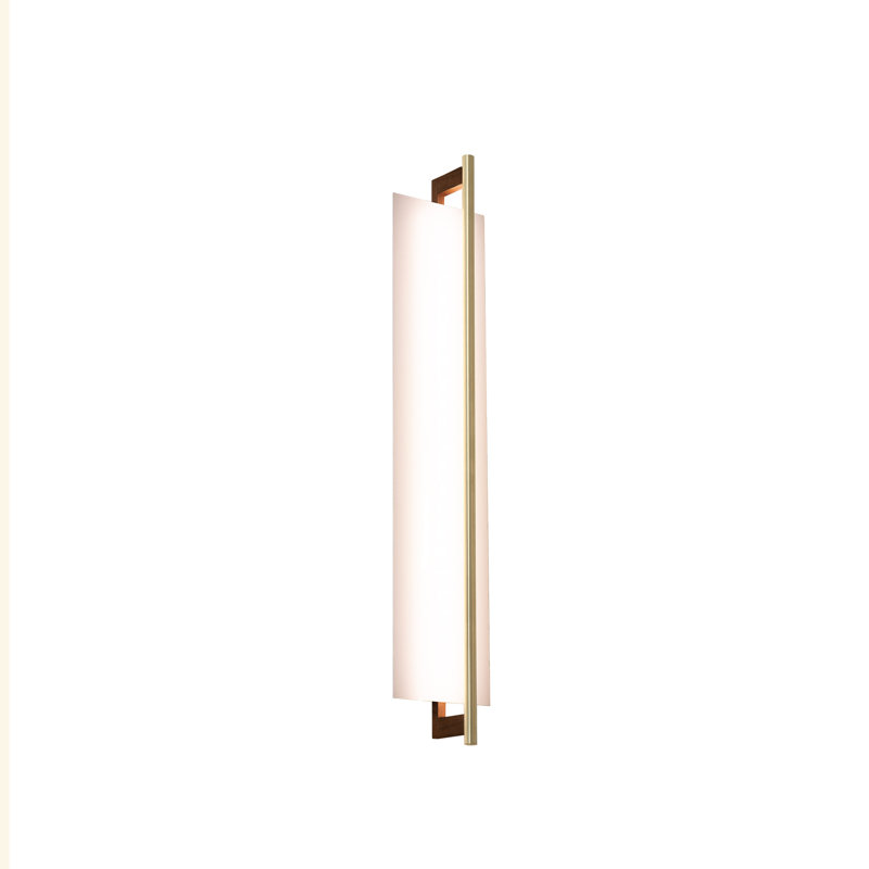 Merus 31 Vanity Sconce - Brushed Brass, Walnut Finish - 3500K - Cool White - 120V AC - White Shade - 30.3, 120 V, 3500K