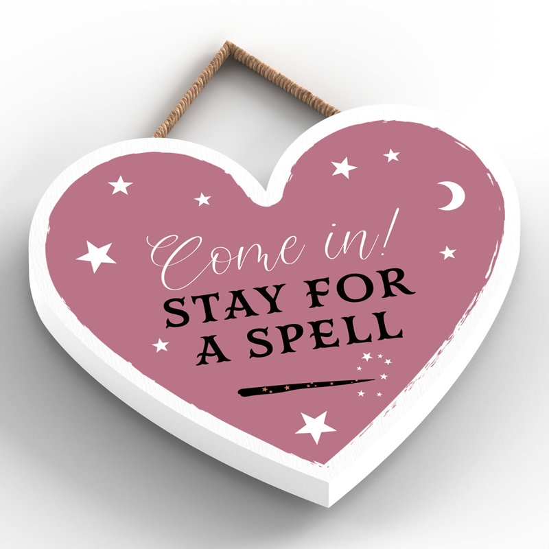 Witch Come In Wooden Heart Plaque, 10cm H x 9cm W x 0.5cm D