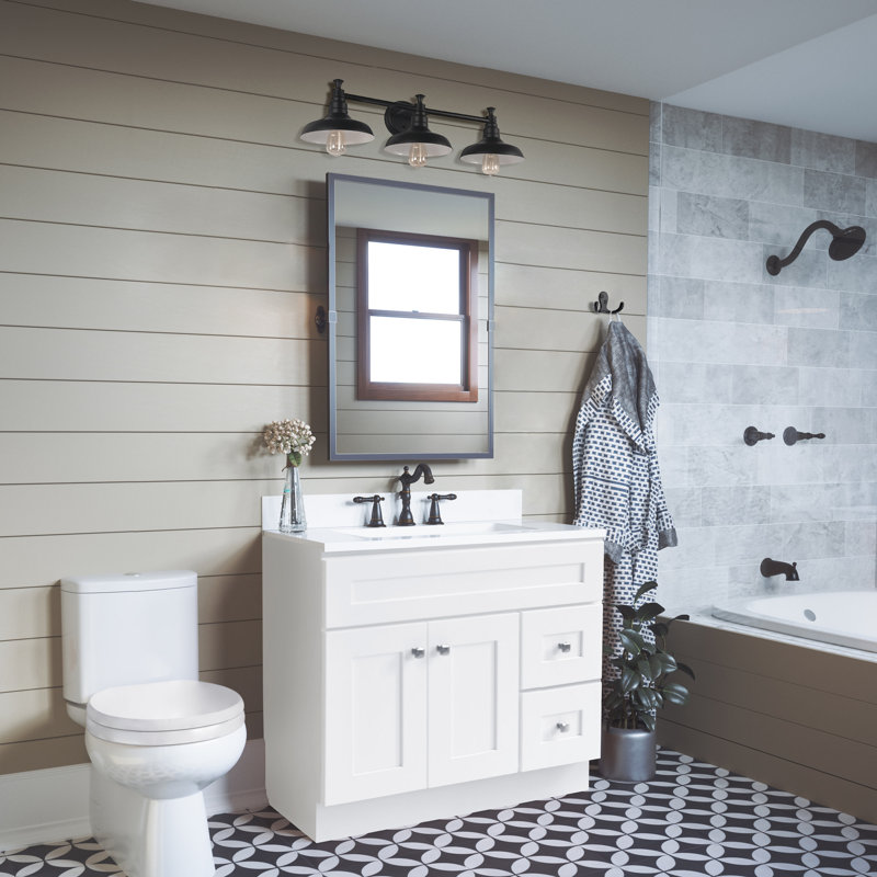 Brookings 36 Inch Bathroom Vanity, Shaker, Solid Wood, Fully Assembled, Sherwin Williams® Gray – Design House, 215749, White