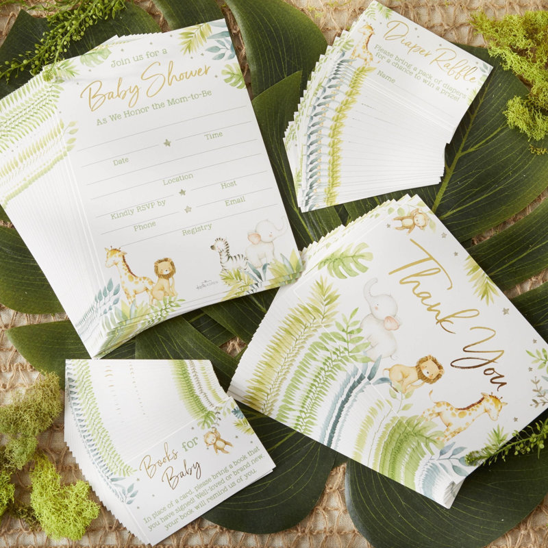 Ensemble d'invitation et carte de remerciement Safari Baby Shower pour 20 invités