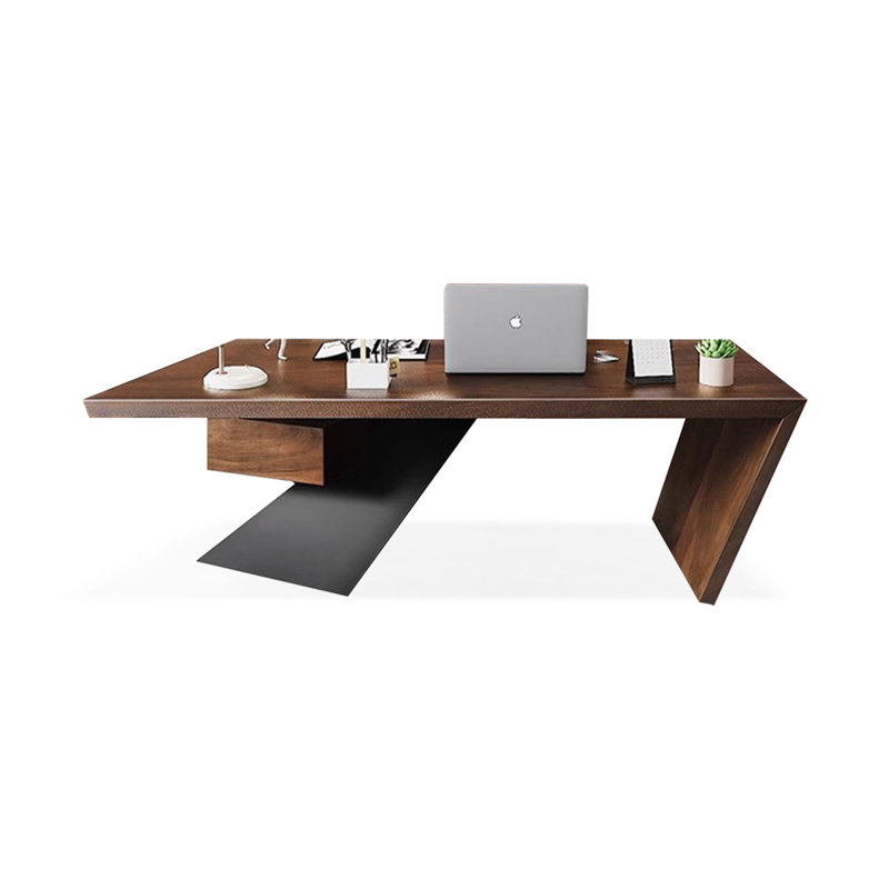 Bureau d'écriture rectangulaire avec tiroirs en noyer foncé foncé, H 29,53 po x l 78,74 po x P 31,5 po