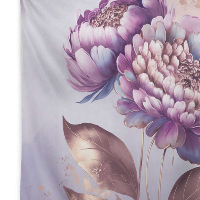 Tapisserie en polyester rose avec fleurs Zinnia II et punaises, H 32 po x l 39 po