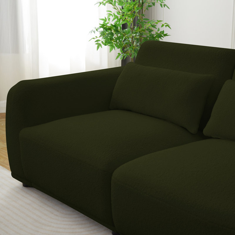 Modular Teddy Velvet Sectional Sofa – Cozy, Flexible 3 Seaters And Ottoman For Any Space, Green Teddy