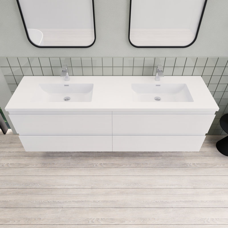 Alcester 71'' Double Bathroom Vanity with Resin Top, Black Wood