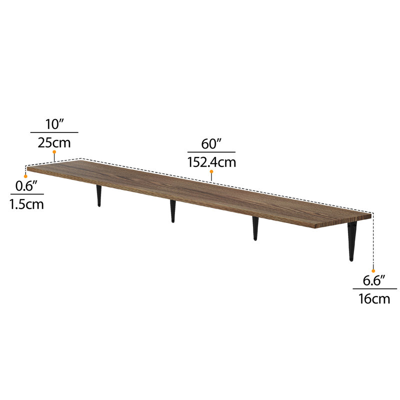 60 Inch Long Rustic Wall Mounted Wood Shelves, Floating Shelf For Bedroom, Living Room, Kitchen, 1Pc, Burnt Finish