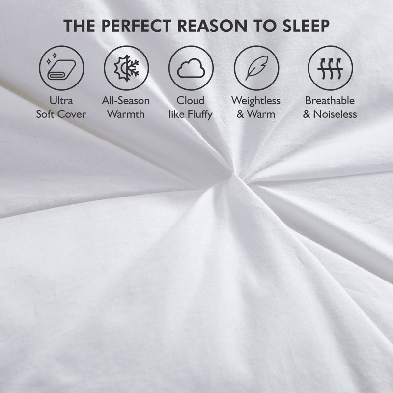 Luxurious All-Season Exquisite Pinch Pleat Design Goose Down Comforter Duvet, 750+ Fill Power, 100% Down-Proof Cotton Cover