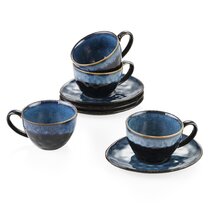 Starry Blue 6.5 oz Cappuccino Cups with Saucers, Set of 4, Ceramic Coffee  Cup for Au Lait, Double shot, Latte, Cafe Mocha, Tea, Starry Blue