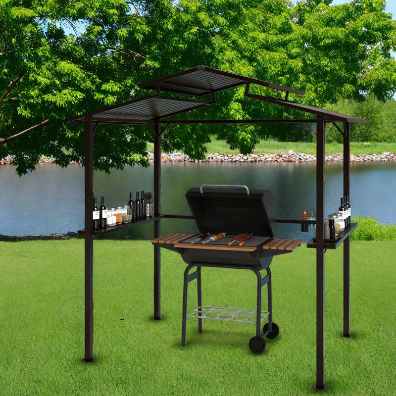 Auvent de gril en métal durable avec rangement, conception moderne pour barbecue extérieur