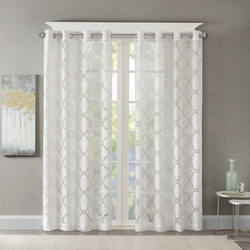 Eden Fretwork Burnout Sheer Curtain Panel, 50"W x 95"L, White