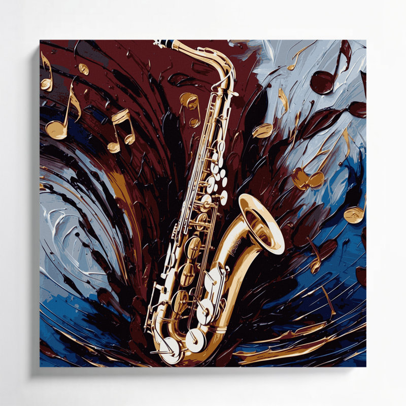«Music Saxophone Brown», art mural sur toile, H 32 po x l 32 po