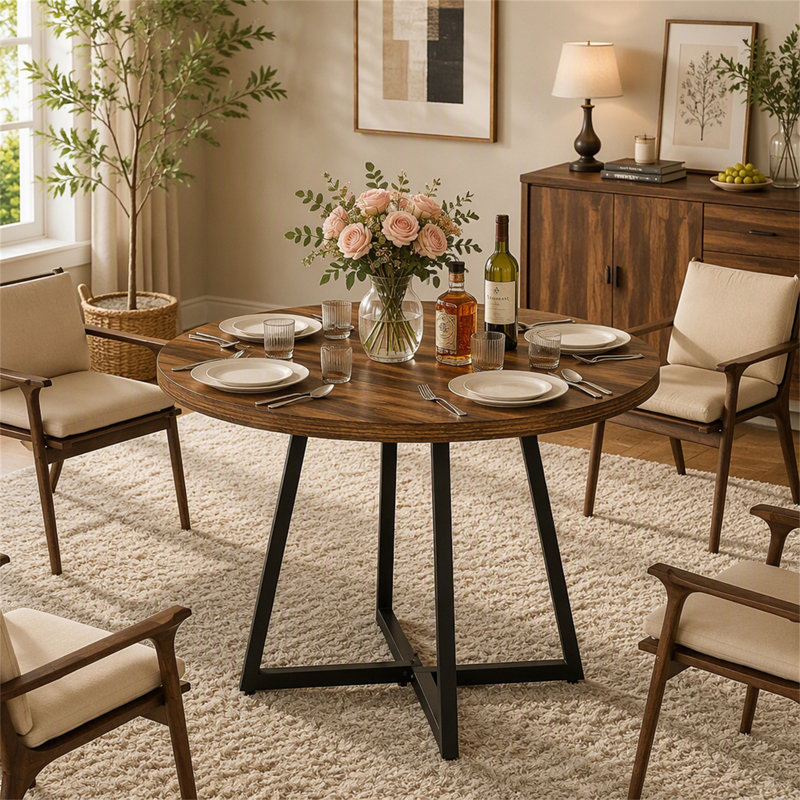 31.5" Dining Table, Industrial Kitchen Dinner Table with Metal Base