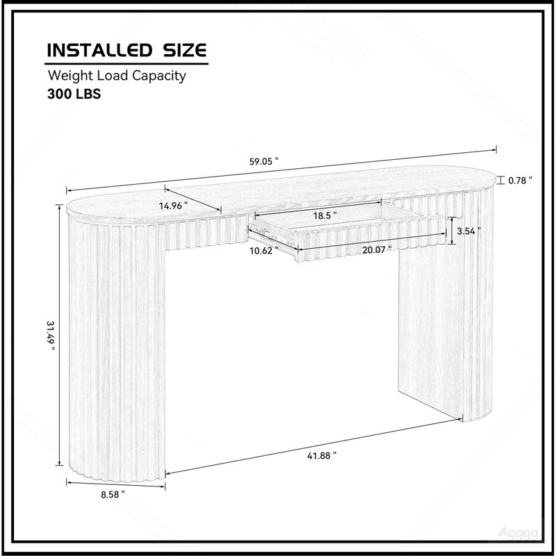 Console moderne 59,05 po avec tiroir pour le vestibule et rayures verticales uniques, Natural