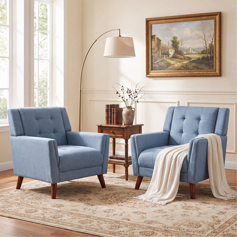 Fauteuil Mid-Century moderne (2 pièces), Blue,Walnut Fabric