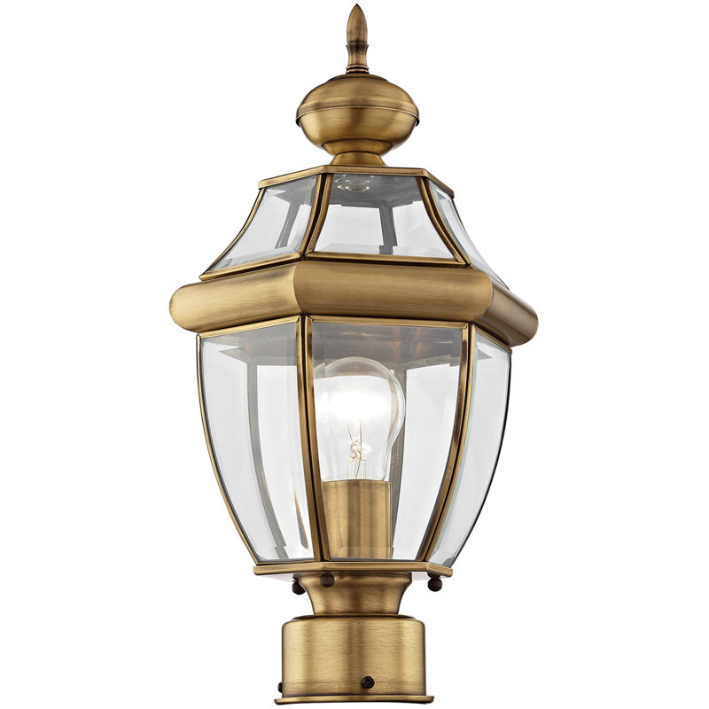 Outdoor Post Lantern Pendant Lighting Fixture - with Clear Glass Shade, Antique Brass