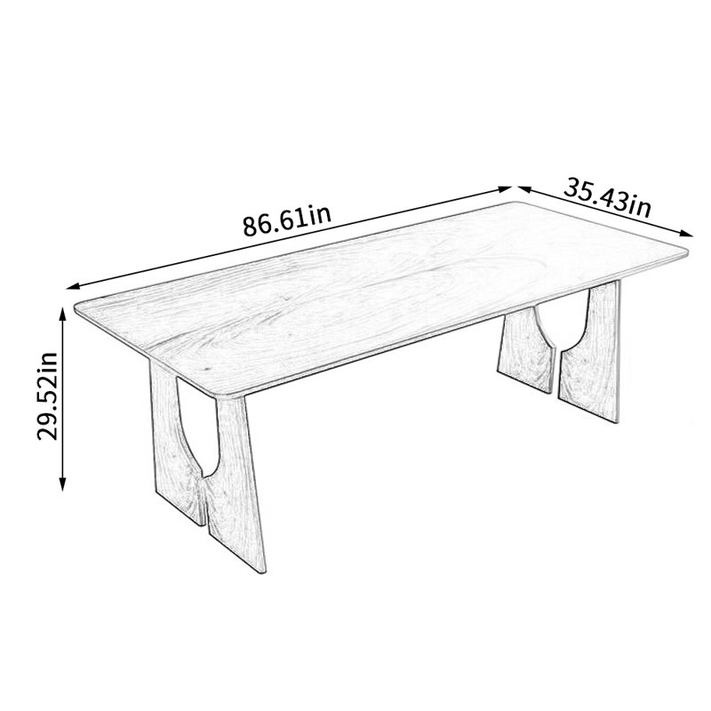 Walnut Solid Wood Dining Table, 35.43" W x 86.61" L