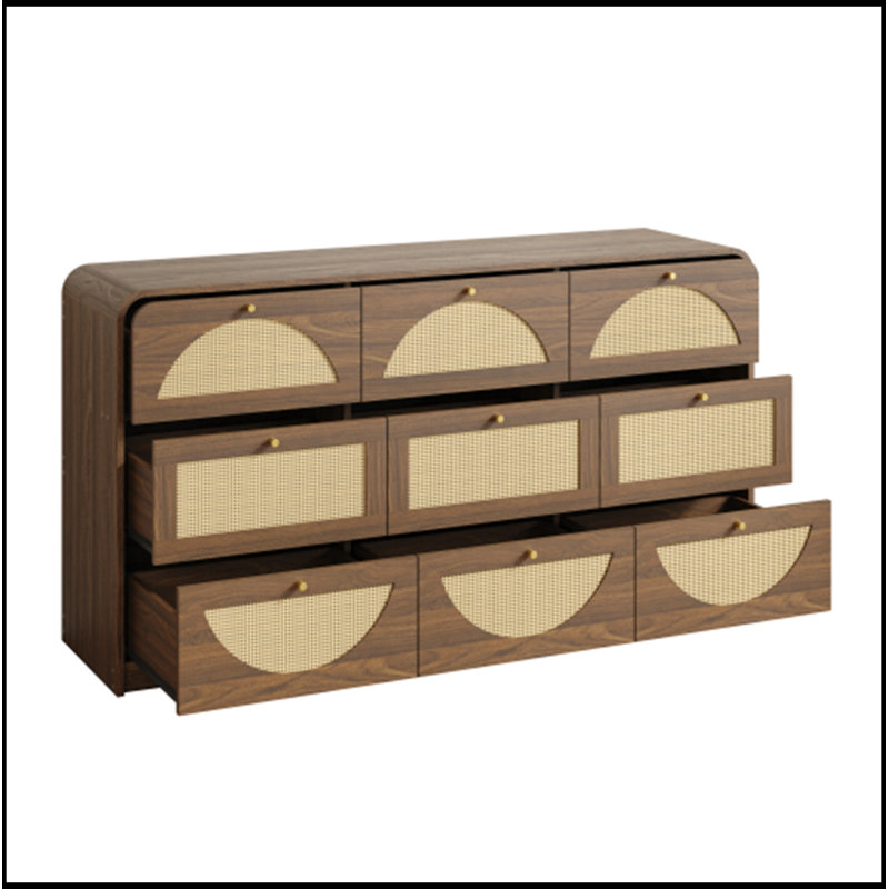 Commode d'appoint en bois avec 9 tiroirs, Noyer