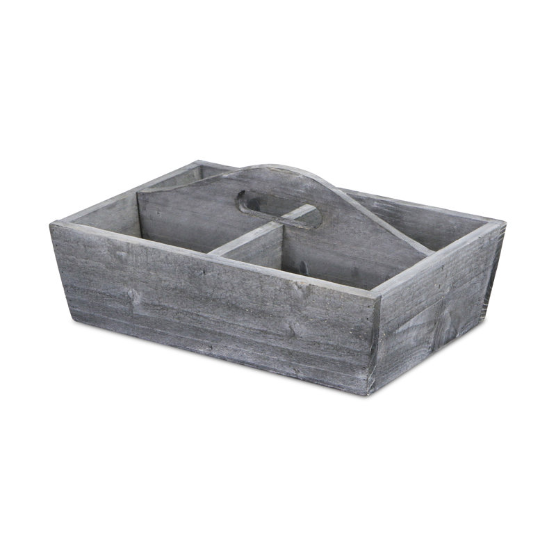 Four Compartment Wooden Caddy, Gray Wash