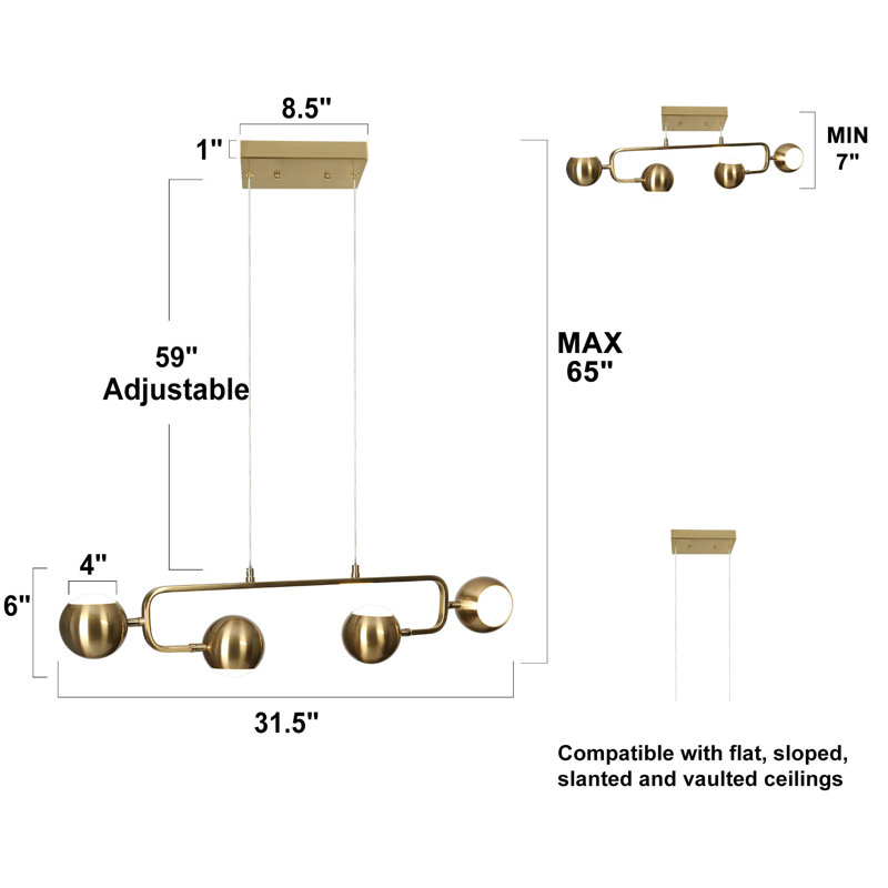 Bhagwan 4-Light Kitchen Island Linear LED Pendant