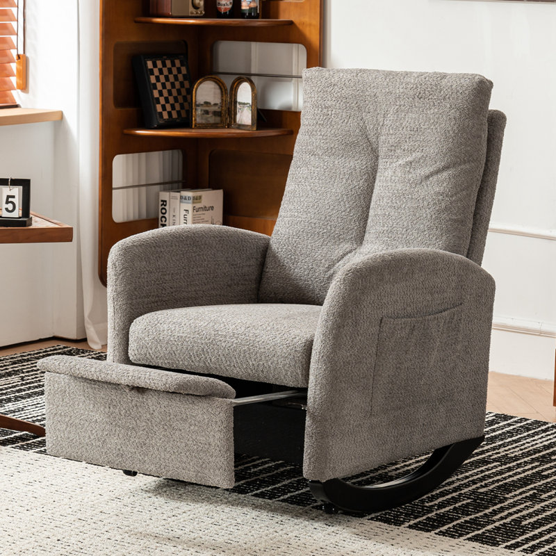 Chaise berçante d'appoint avec repose-pieds et pieds en bois d'hévéa à haut dossier, Gris