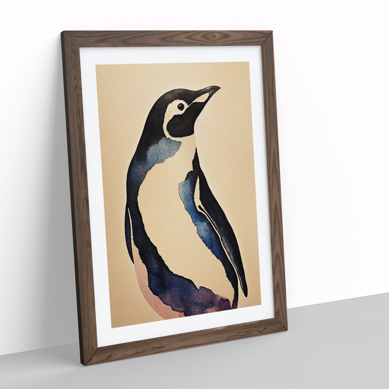 Penguin No.5 - Single Picture Frame Painting, 64cm H x 46cm W x 2cm D, Walnut