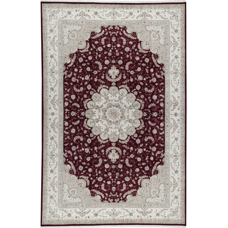 Tapis rouge et gris noué à la main de haute qualité