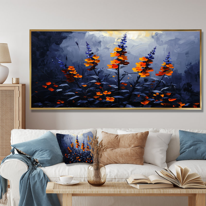 «Night Forest Plants In The Dark I», art mural plantes, Cadre flottant doré, 30" H x 40" W