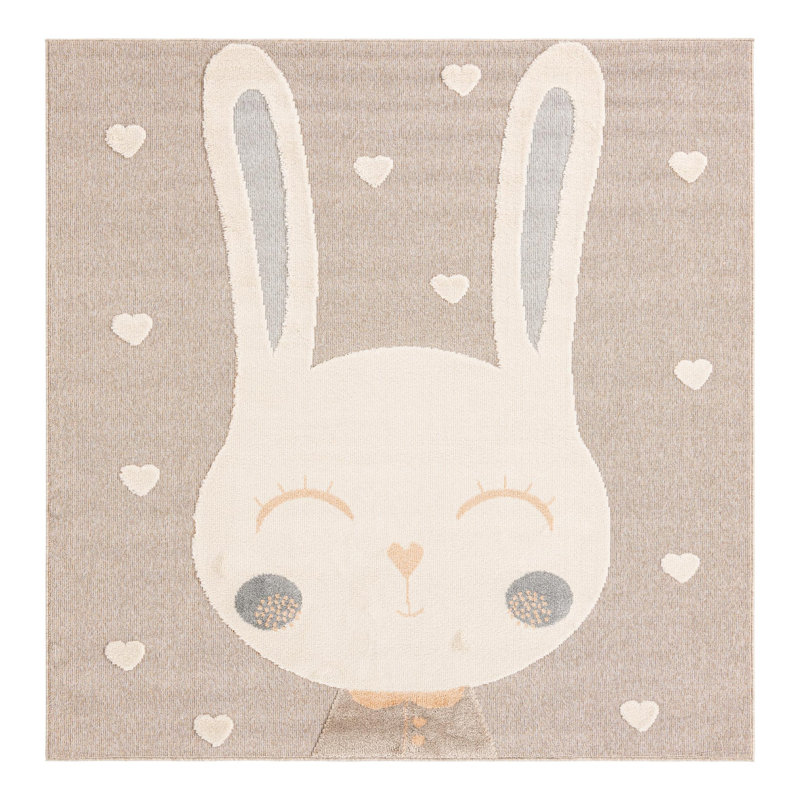 Unique Loom Heart Bunny  Whimsy Kids Rug, Runner 2'7" x 8' 