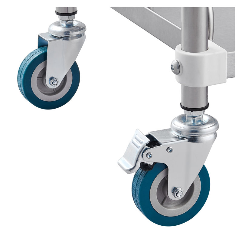 Chariot roulant en acier inoxydable à 3 niveaux avec roulettes verrouillables