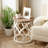 Farmhouse Tray Top Round End Table With Curved Motif Frame Base, White
