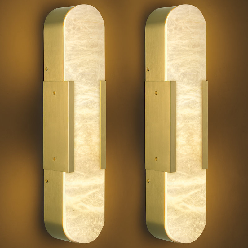 20'' Dimmable Led Alabaster Wall Sconces, Brass