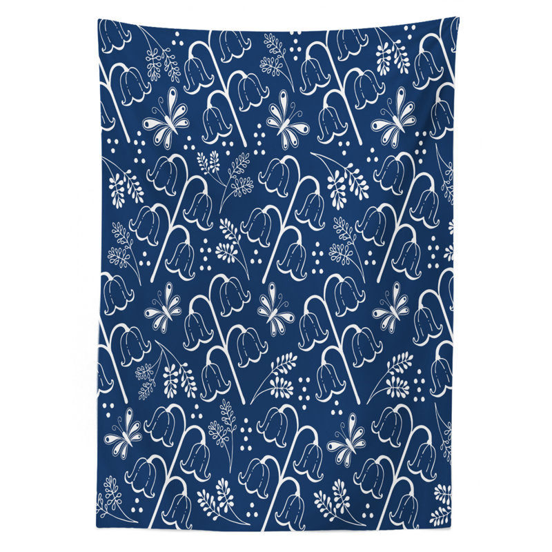 Nappe Ambesonne bleu marine, motif de fleur de tulipe et de jacinthe de bois avec imprimé de branches féminines, couverture de table rectangulaire pour décor de cuisine de salle à manger, 52 po x 70 po, blanc bleu foncé