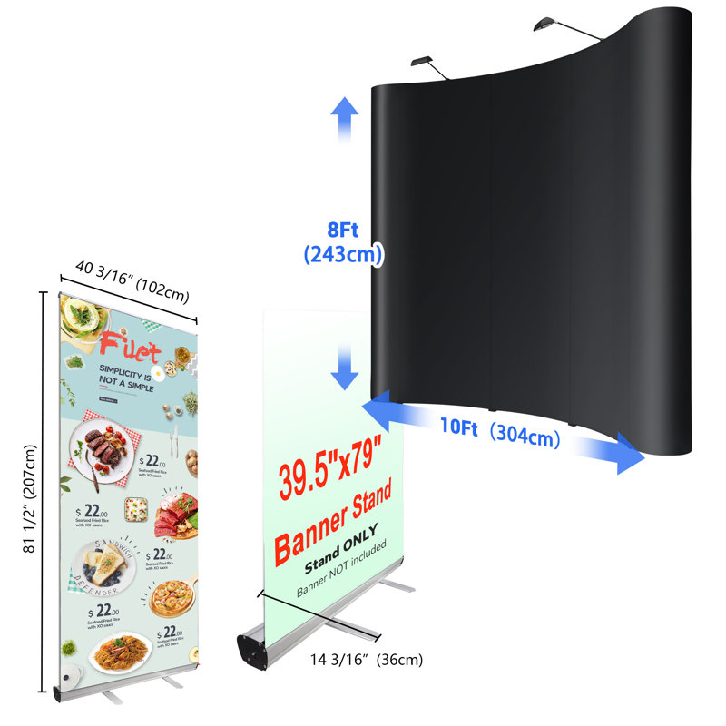 InstaHibit 10x8 Ft Pop Up Backdrop Booth Stand w/ 40"x79" Roll Up Banner Stand