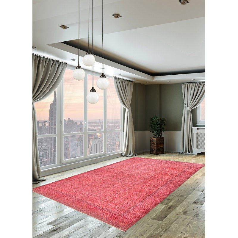 Tapis rouge foncé en laine noué à la main de conception unique 2000 pi 3 pi 11 po x 9 pi 7 po Olida
