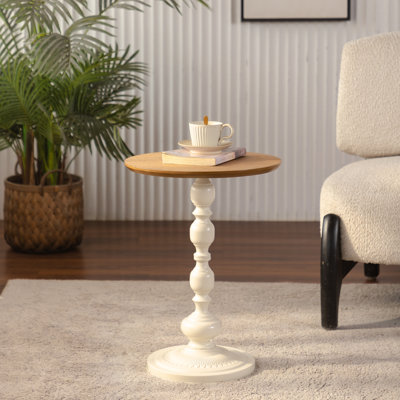 21'' Vintage Round Black Accent Table with Ornate Pedestal Natural Metal or Living Room&Bedroom