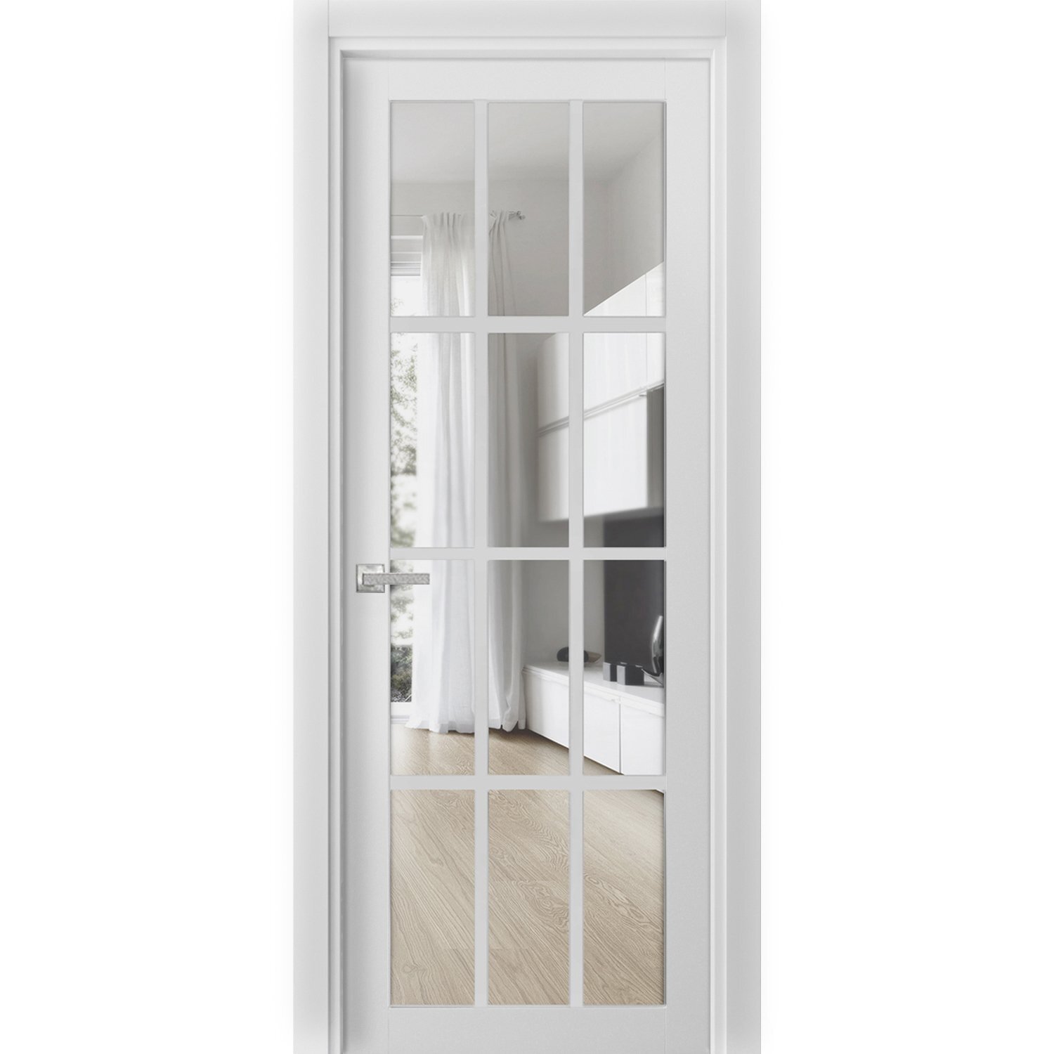 SARTODOORS Felicia Clear Glass Wood Standard White Door | Wayfair