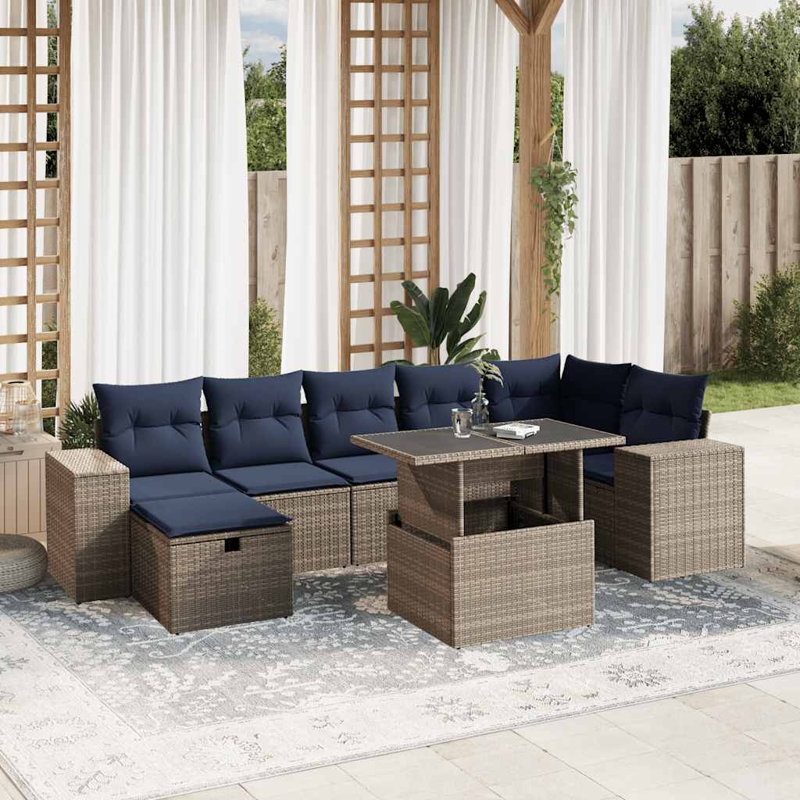  Ensemble de canapé de patio 8 pièces avec coussins en rotin de polyester, Gris, Bleu