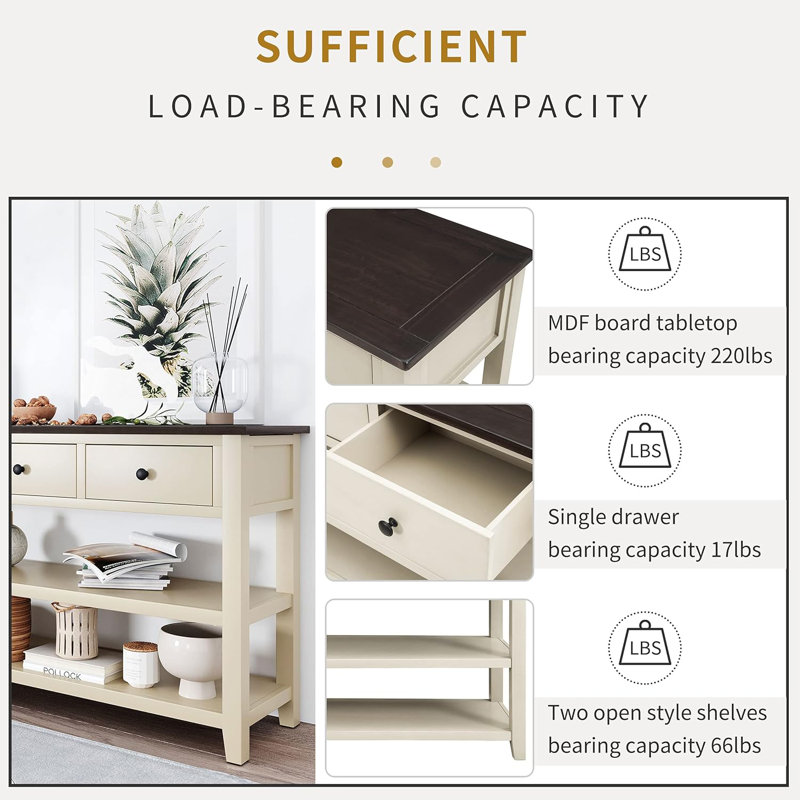 Console Table, 50 Inch Retro Sofa Table with 3 Storage Drawers and 2-Tier Open Storage Shelf Entryway Table for Living Room, Kitchen, Entryway, Hallway