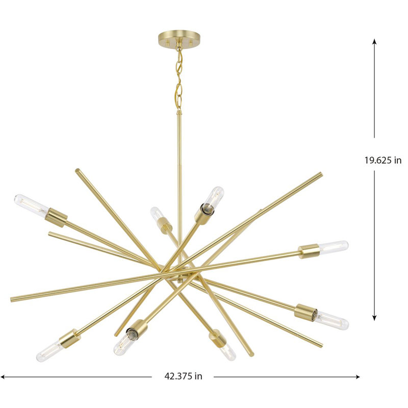 Lustre à huit lumières 42 po, Laiton satiné