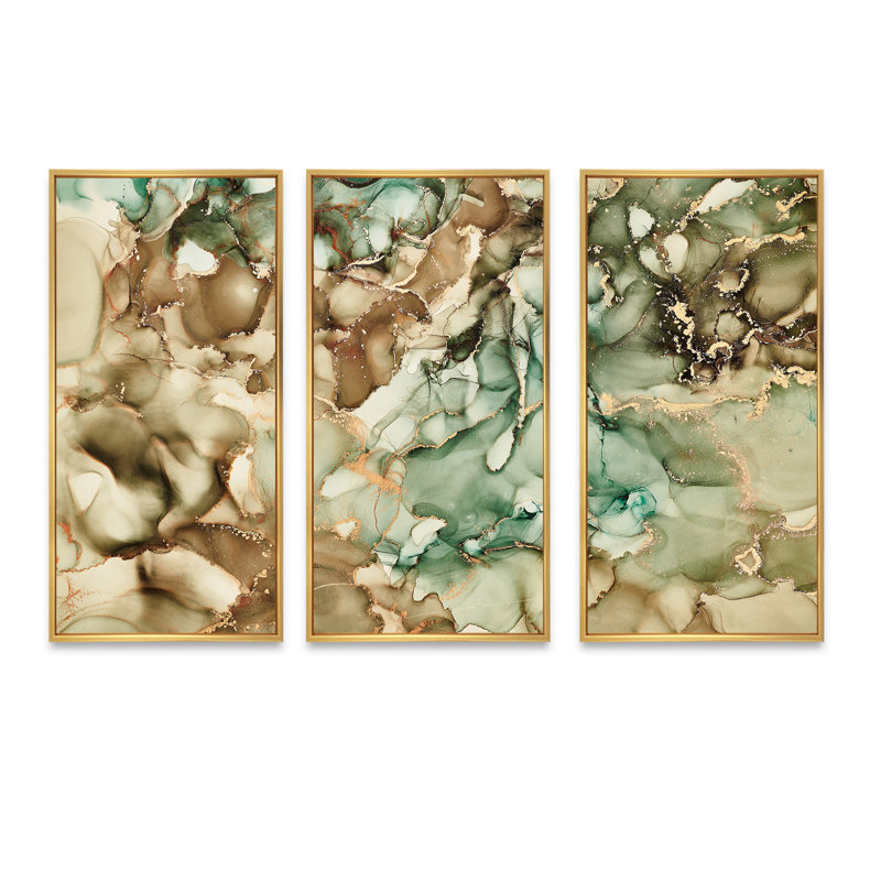 3 pièces, cadre flottant, impression sur bois, L 48 po x H 32 po, Cadre doré
