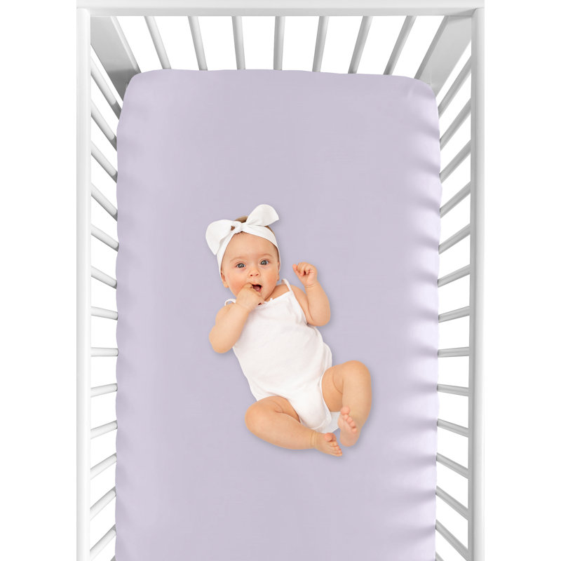 Drap-housse pour lit de bébé floral en aquarelle, Lavande / gris