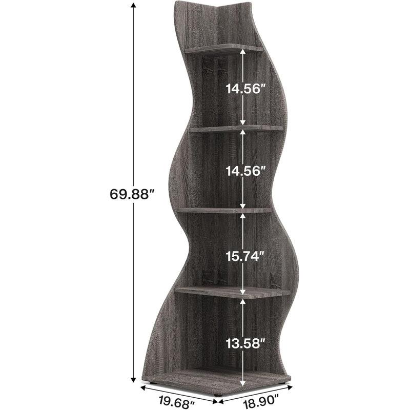 Bibliothèque d'angle avec tablette de rangement, Gray