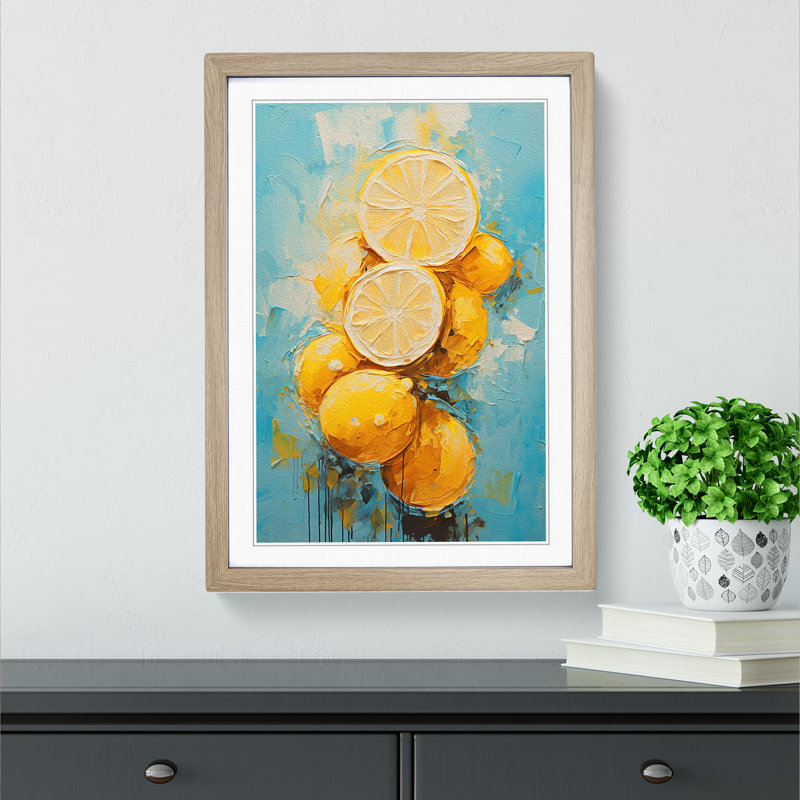 Sliced Lemon Impressionism - Single Picture Frame Print on Wood, Oak Framed, 34cm H x 25cm W