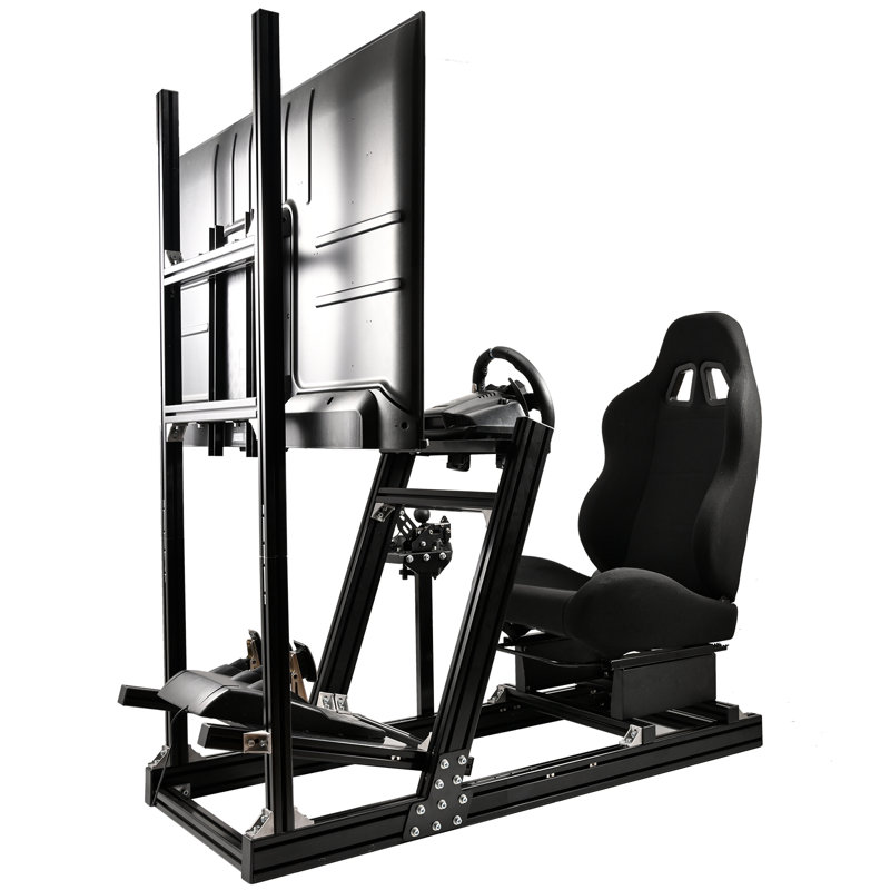 Anman Racing Simulator Cockpit Aluminum with TV Stand & Black Seat Fit Logitech G29, Not Include Steering wheel & Wheels & Pedals and Shifter Handbrake