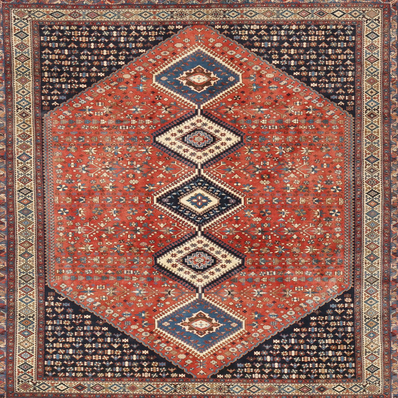 Tapis beige / bleu marine / rouge Southwestern, Rond 3 pi