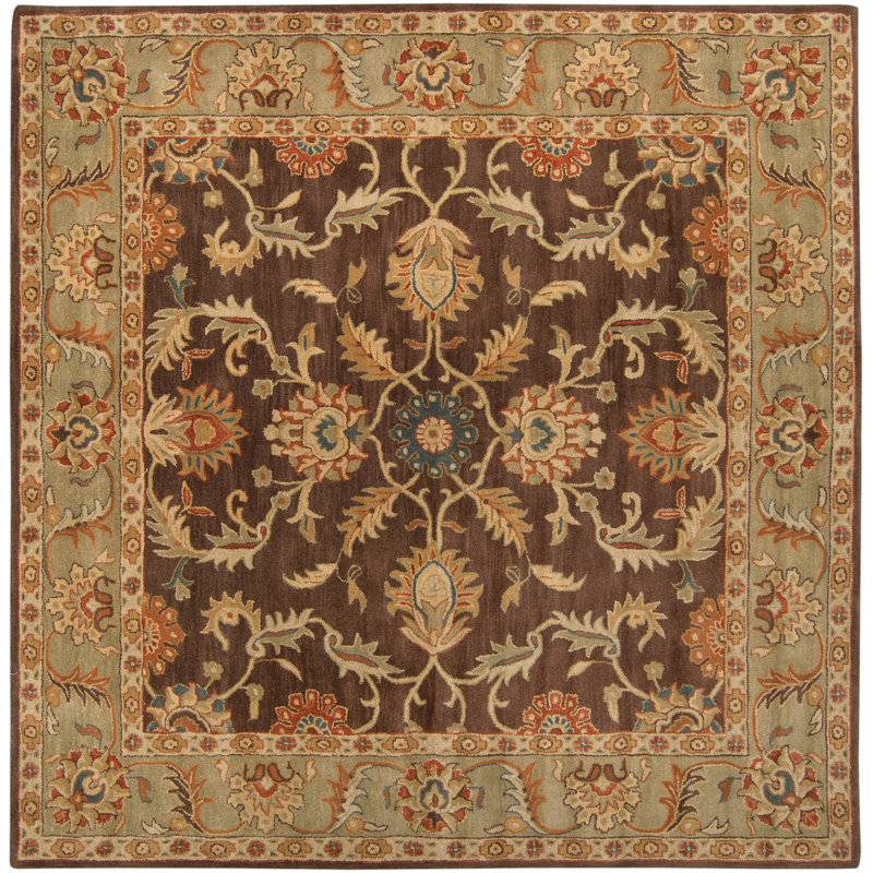 Tapis oriental brun foncé en laine touffeté à la main Waterston, Carré 8 pi