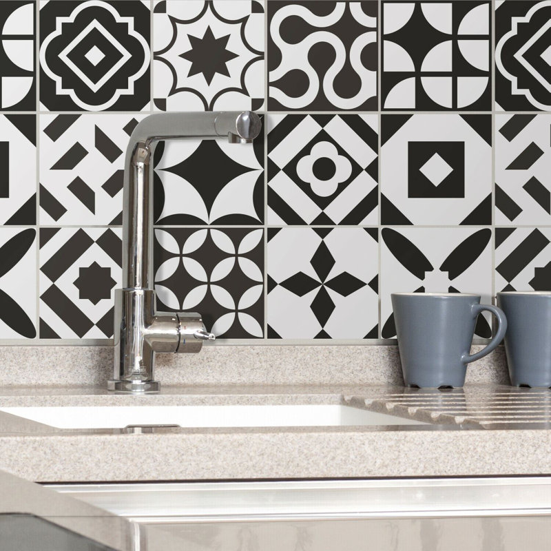 PVC Peel & Stick Mosaic Tile, Black/White