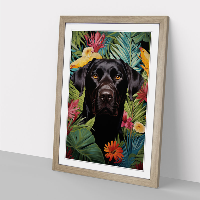 Labrador Retriever Contemporary - Single Picture Frame Print on Wood, 34cm H x 25cm W x 2cm D, Oak