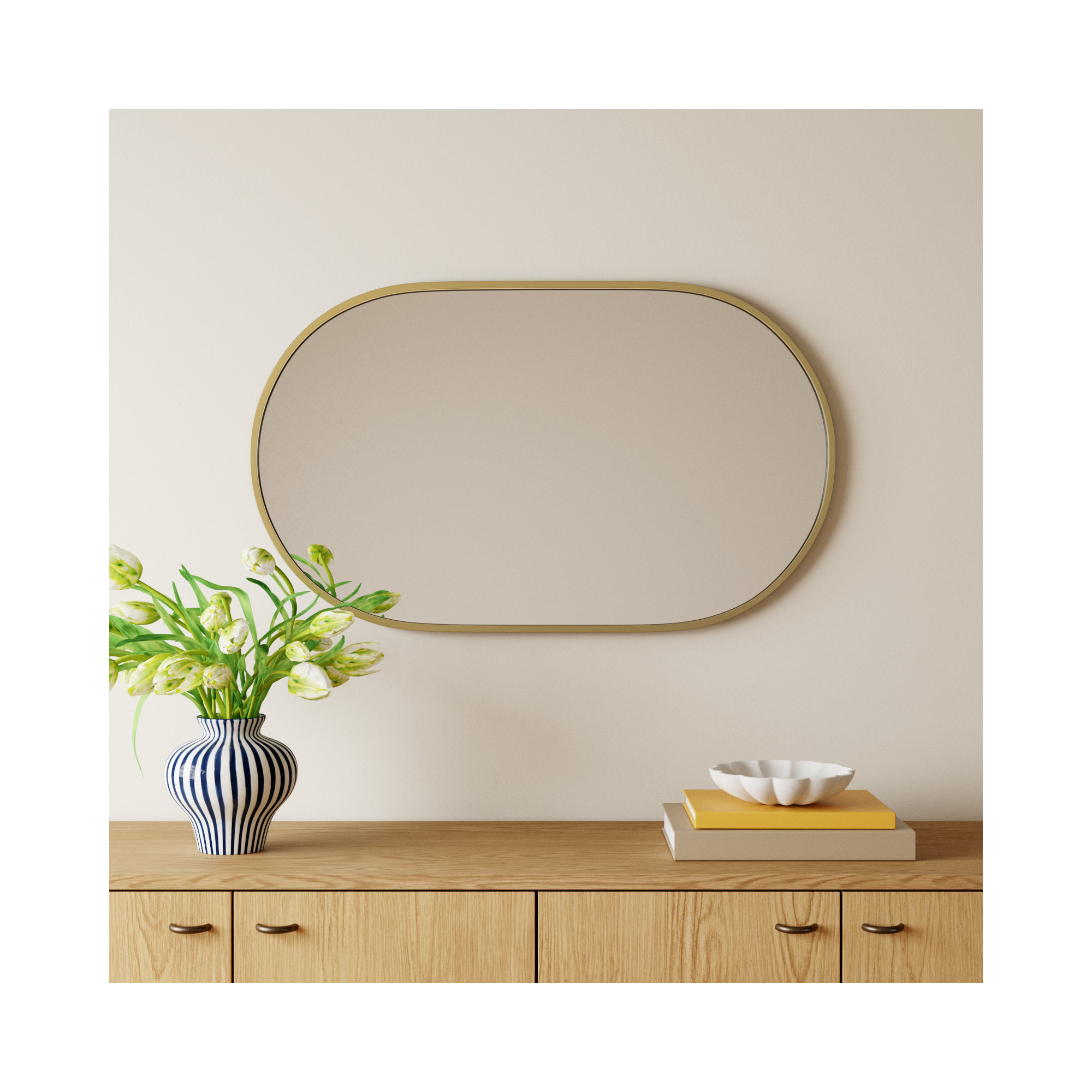 Sabine Metal Pill Wall Mirror, 40" x 24", Brass