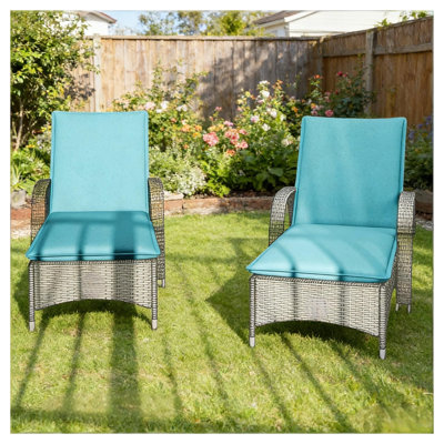 Foldable Outdoor Lounge Chair Cushion Set - Light Blue