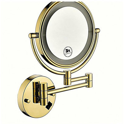8 inch LED double-sided magnifying makeup mirror 12 inch extended golden appearance 1X/3X magnification plug 360 degree rotation waterproof button razor mirror